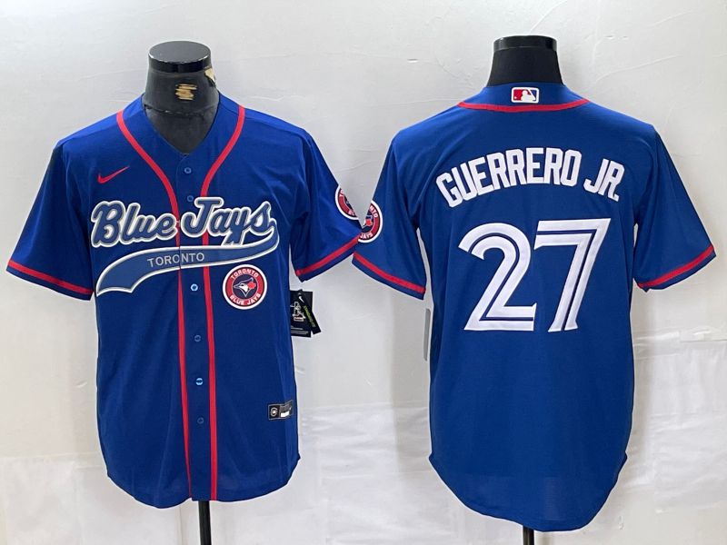 Men Toronto Blue Jays 27 Guerrero jr Blue Jointly 2024 Nike MLB Jersey style 3